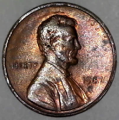 1987-P-Lincoln-Memorial-Cent-Struck-Through-Grease!-One-Of-My-Good-Ones